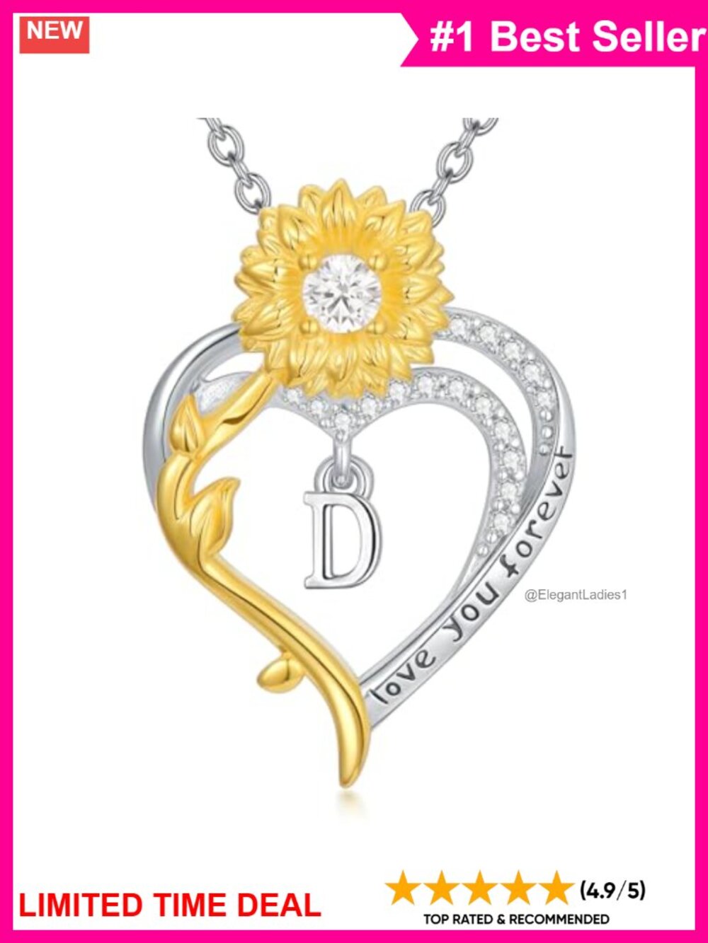 MEIDERBO 925 Sterling Silver Sunflower Heart Initial Pendant Necklace 18+2"